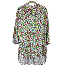 KC Khakis & Co Womens Knit Blouse Size Large Flip Flop Novelty Print flaw